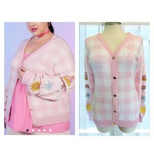 Hot Topic Plus Size 3 Barbie Doll Pink Plaid Embroidered Cardigan Sweater 3X New
